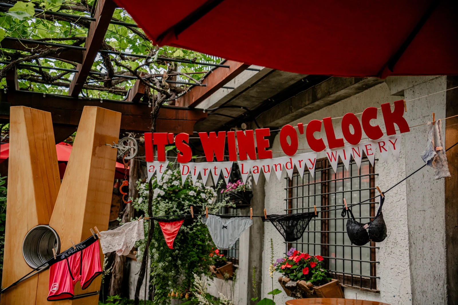 The It's Wine O'Clock sign at the winery