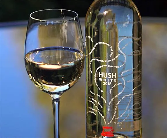Hush white glass and bottle